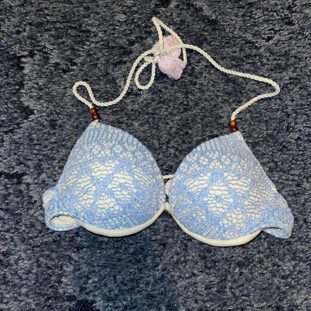 PINK Victoria's Secret Blue and White Bikini Top